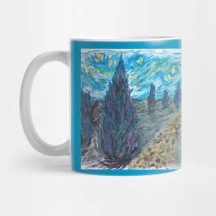 Starry night with Cypress trees Mug